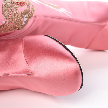 Gucci Silk Satin Malaga Kid Embroidered Candy Dragon Block-Heel Knee Boot 37 Glossy Pink 10 of 13