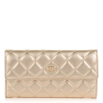 Chanel Metallic Lambskin Quilted Large Gusset Flap Wallet Gold 1 of 8