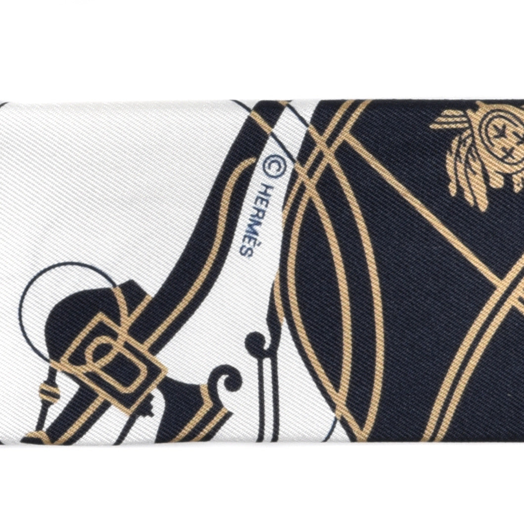 Hermes Silk Ex-Libris Twilly White Marine Gris 3 of 4