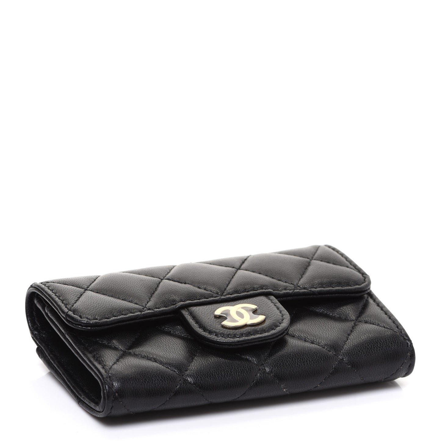 Lambskin Quilted Flap Card Holder Wallet Black
