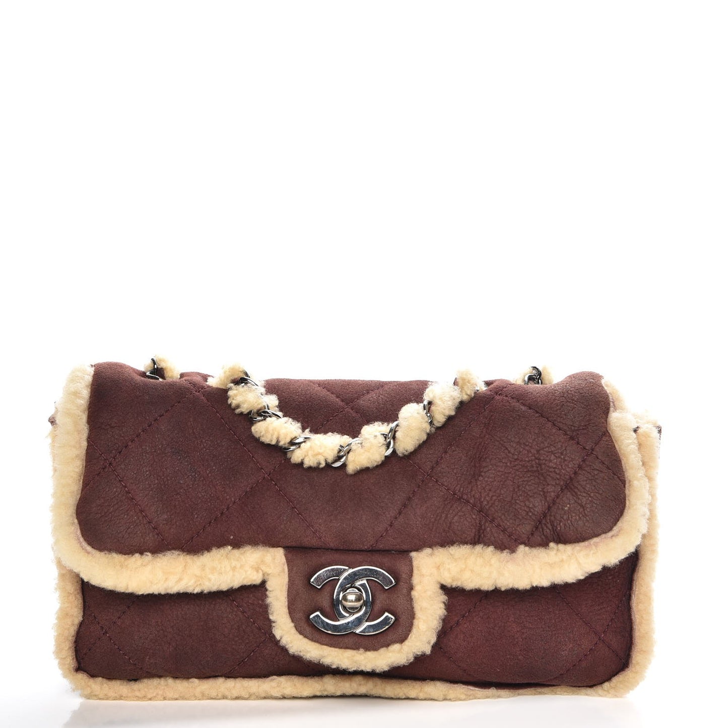 Shearling Quilted Medium Single Flap Brown