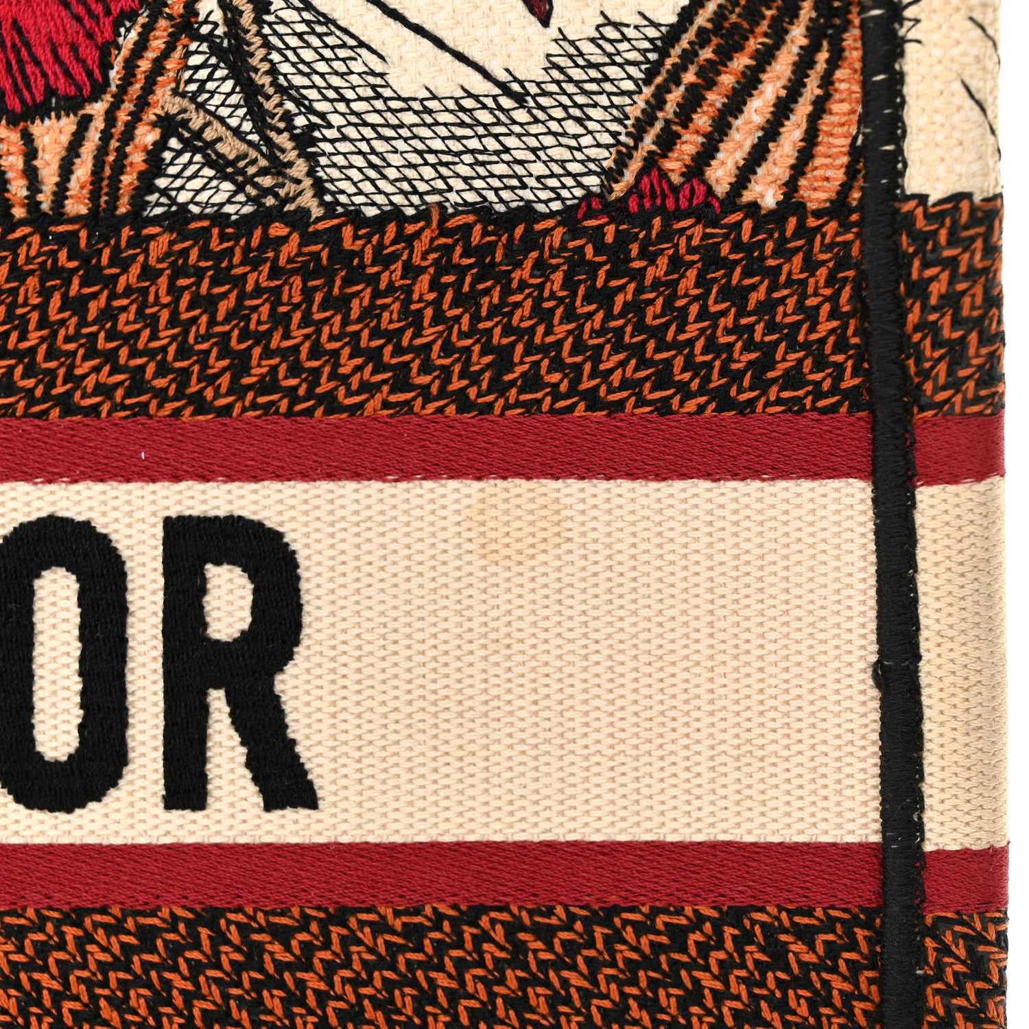 Christian Dior Canvas Embroidered Phoenix Medium Book Tote Red Multicolor 11 of 13