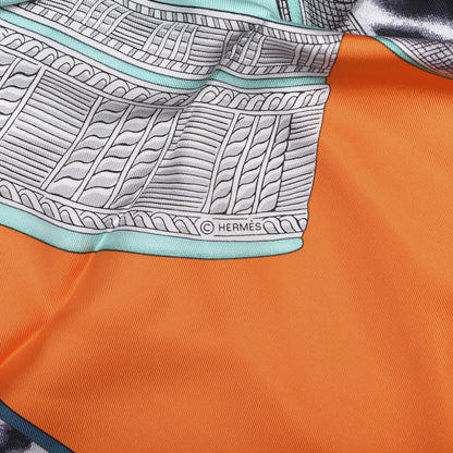 Hermes Silk Selle d'Officier En Grande Tenue Scarf 90 Orange Turquoise Jaune D'Or 4 of 5