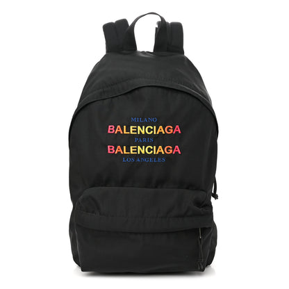 Balenciaga Nylon Milano Paris LA Embroidered Explorer Backpack Black 1 of 10