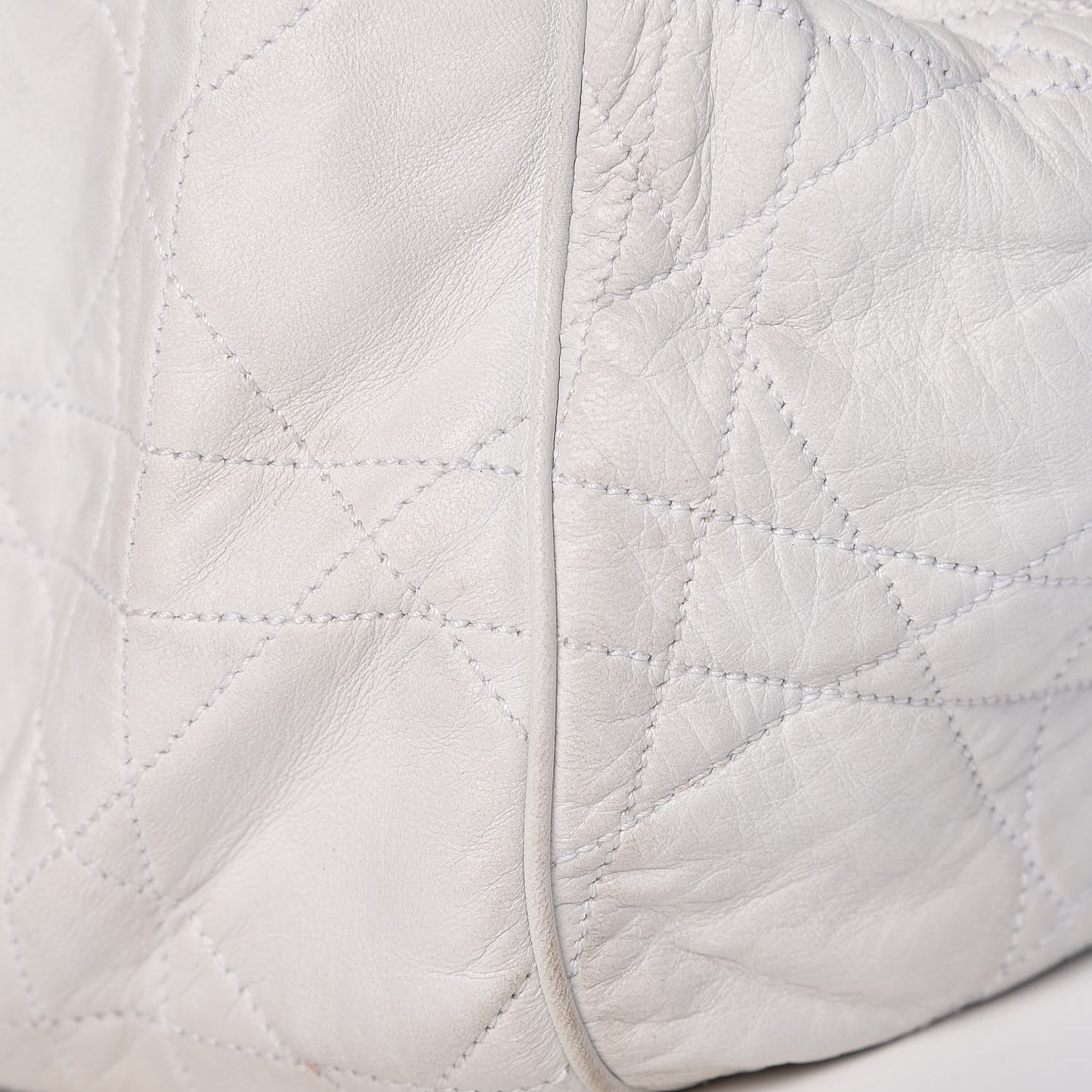 Lambskin Cannage Drawstring Bag White