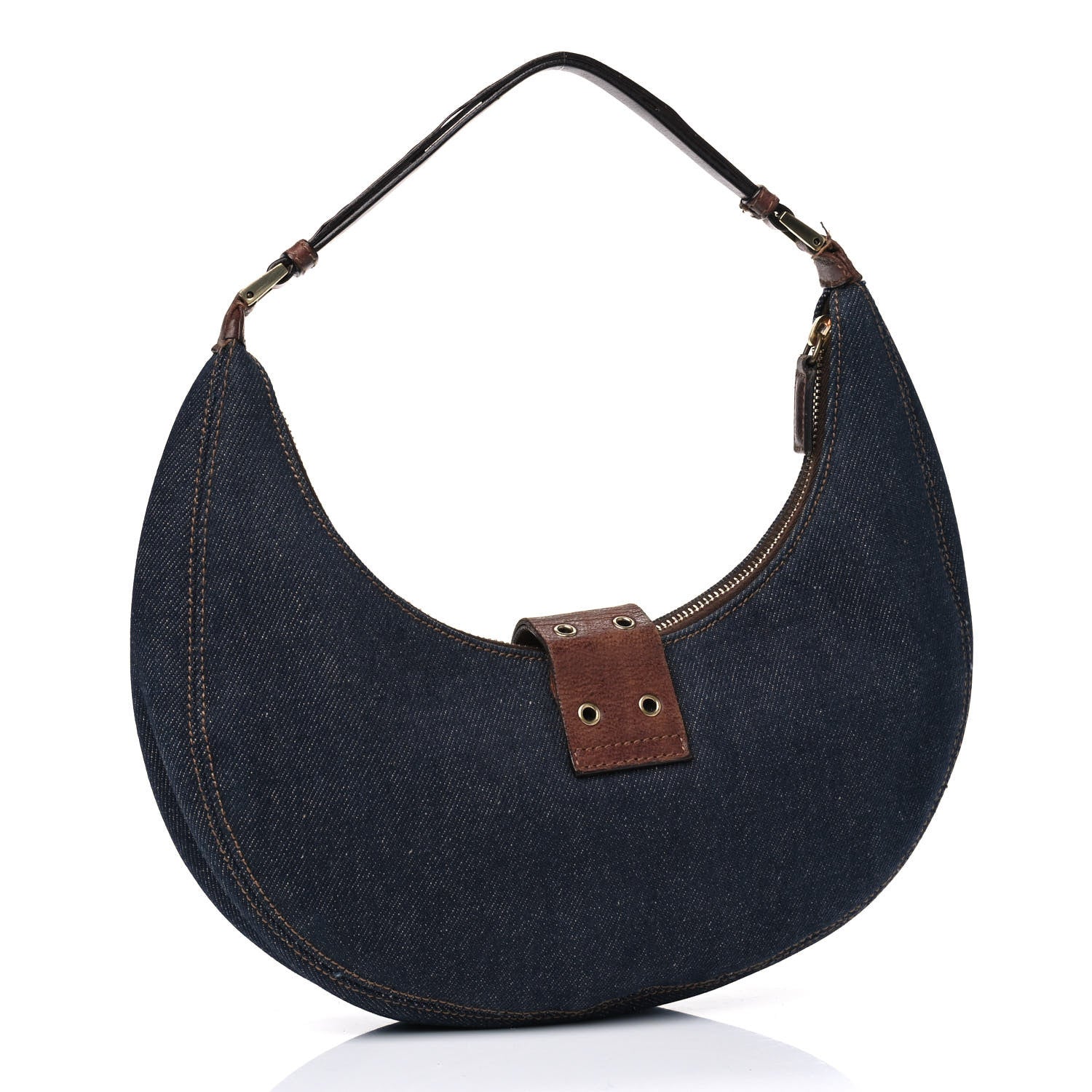 Christian Dior Denim Calfskin Street Chic Hobo Blue Brown 2 of 10