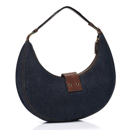 Christian Dior Denim Calfskin Street Chic Hobo Blue Brown 2 of 10