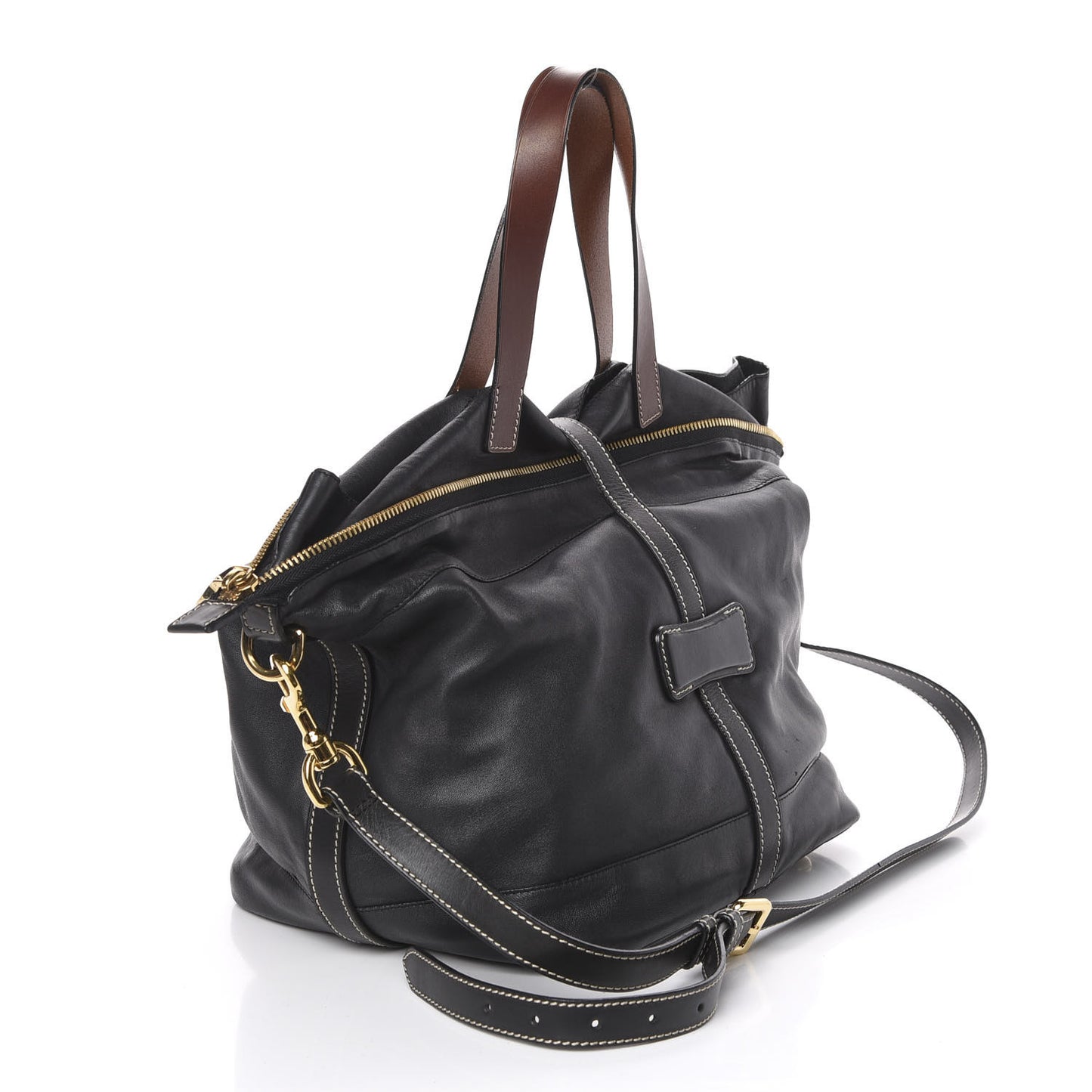 Lambskin Satchel Black Tan