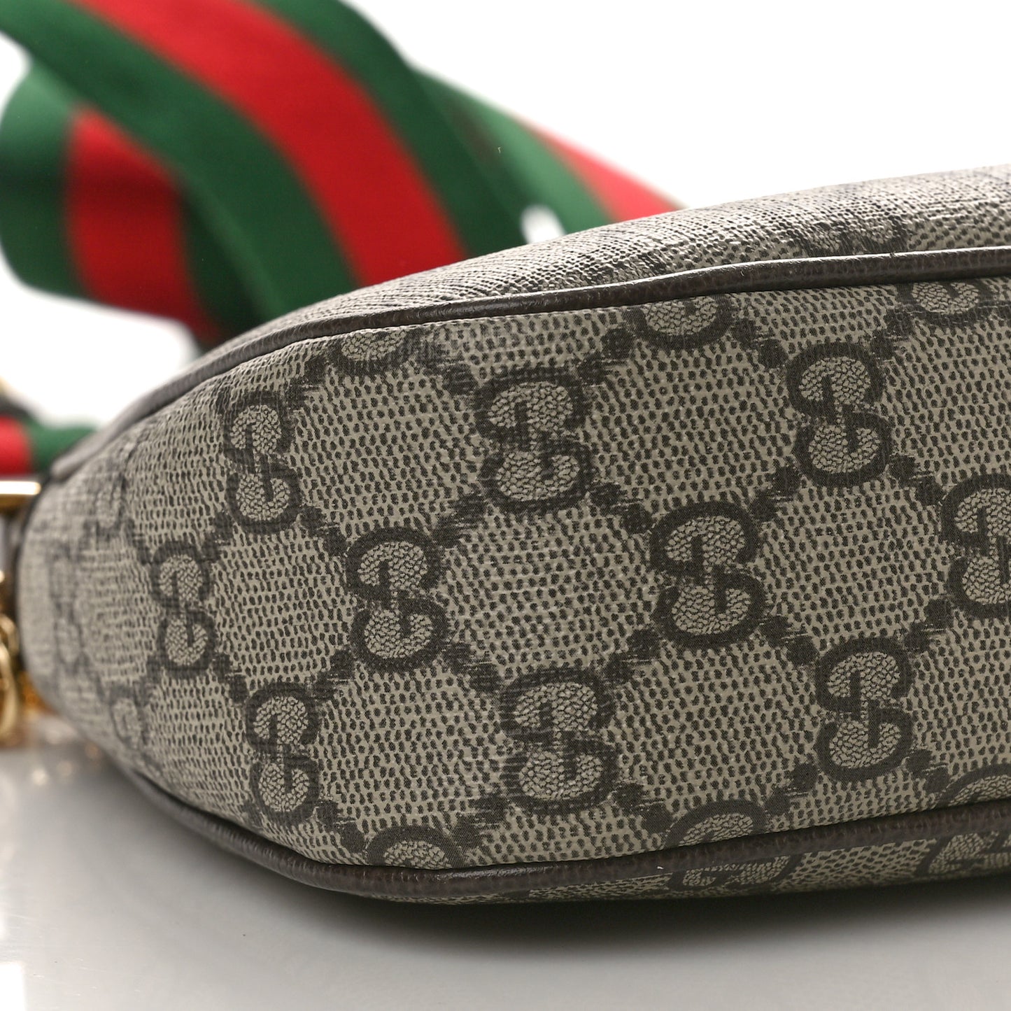 GG Supreme Monogram Textured Dollar Calfskin Web Small Ophidia GG Handbag Beige Ebony New Acero