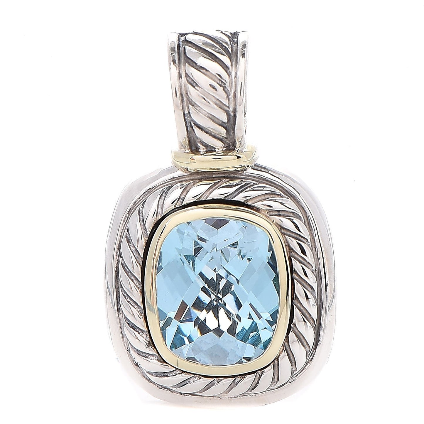 Sterling Silver 14K Yellow Gold Blue Topaz 10mm Albion Enhancer Pendant