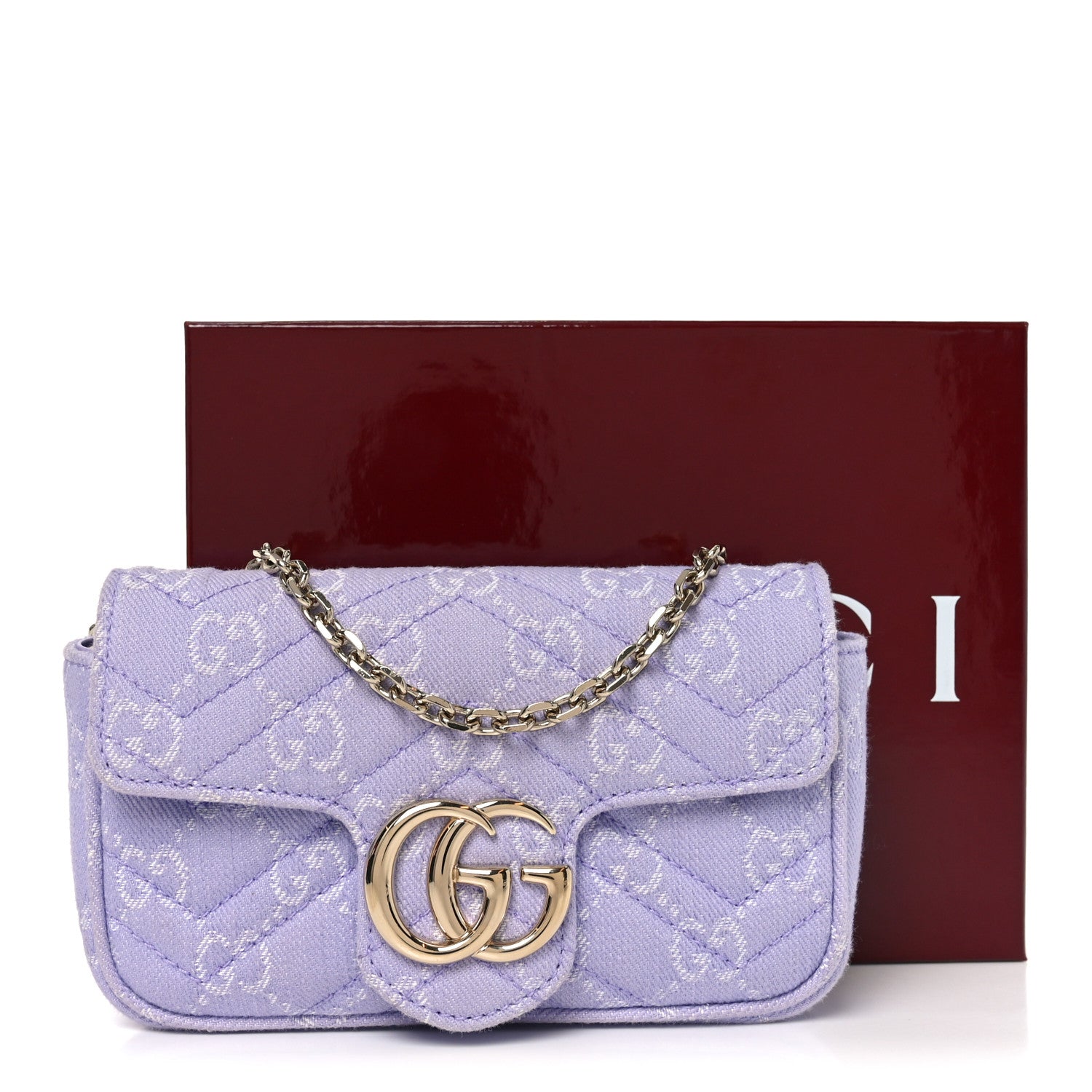 Gucci Denim GG Monogram Mini GG Marmont Shoulder Bag Light Purple 10 of 11
