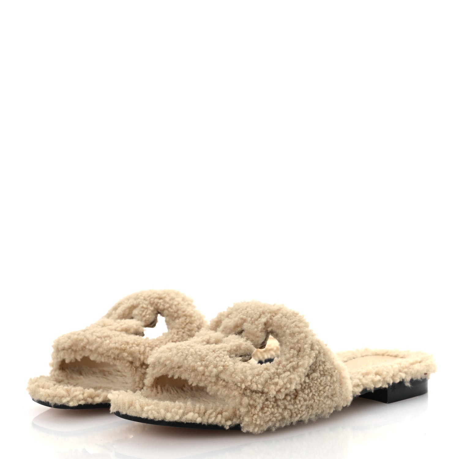 Gucci Shearling Interlocking G Cut Out Slide Sandals 36.5 Butterscotch 4 of 10
