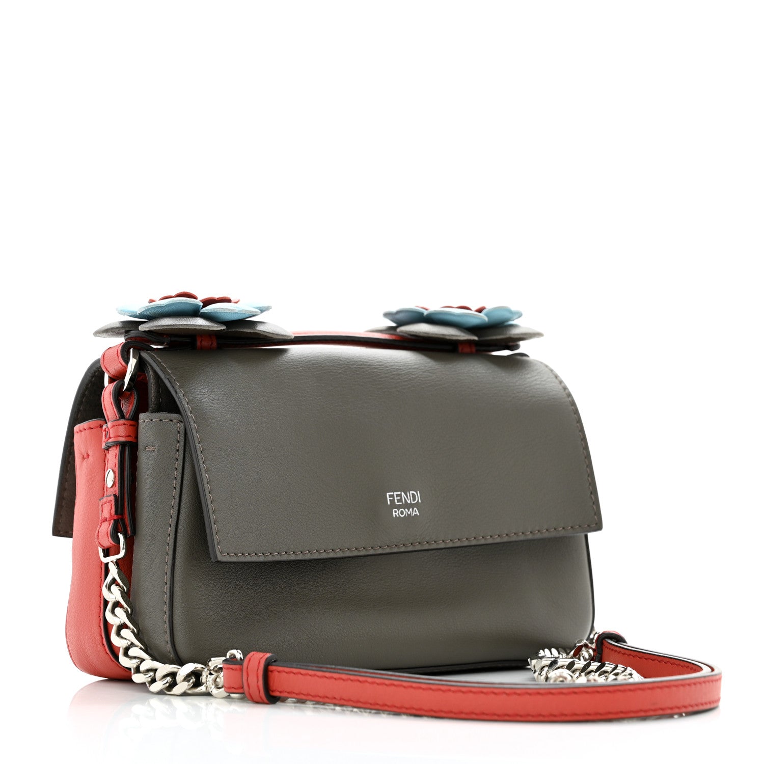 Fendi Vitello Dolce Flowerland Bi-Color Studded Micro Double Baguette Bloody Mary Carbone 3 of 12