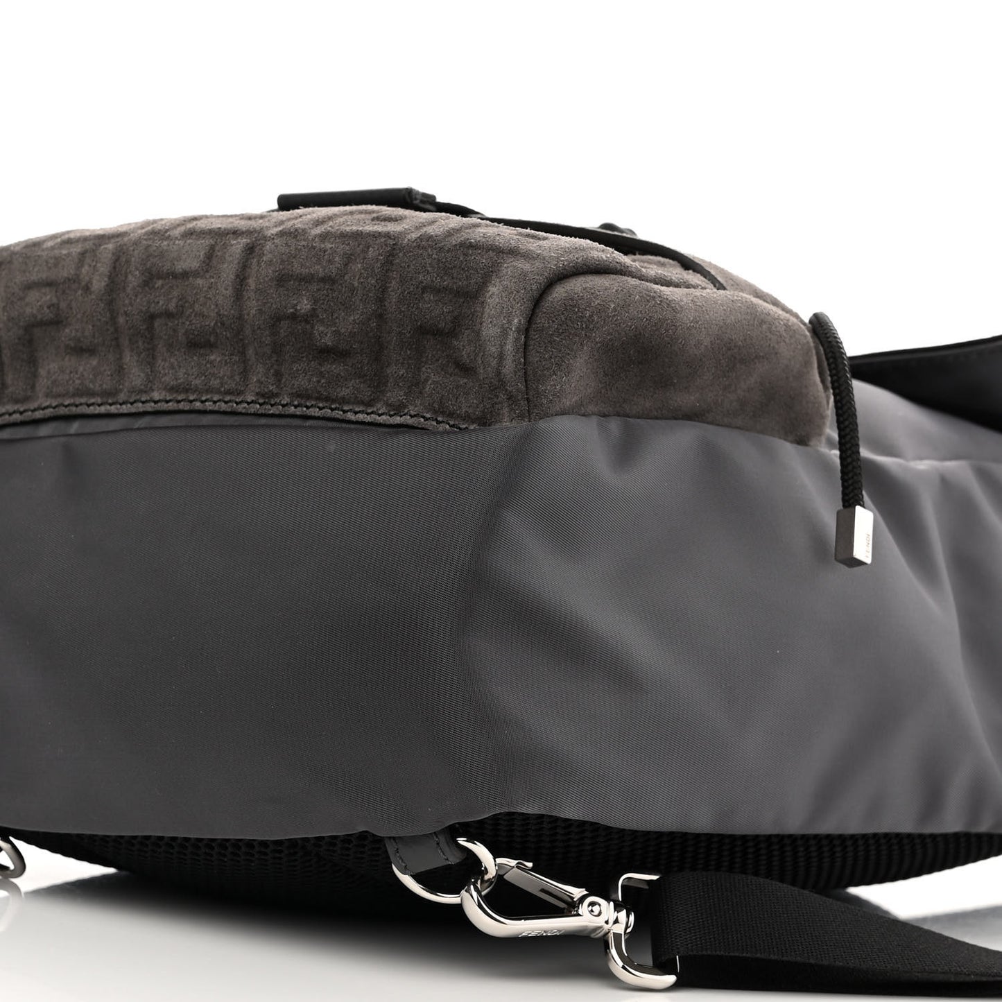 Suede Nylon Santander Cuoio Romano Bi-Color FF Embossed Small Fendiness Backpack Piombo Fango Grigio Polvere Asphalto