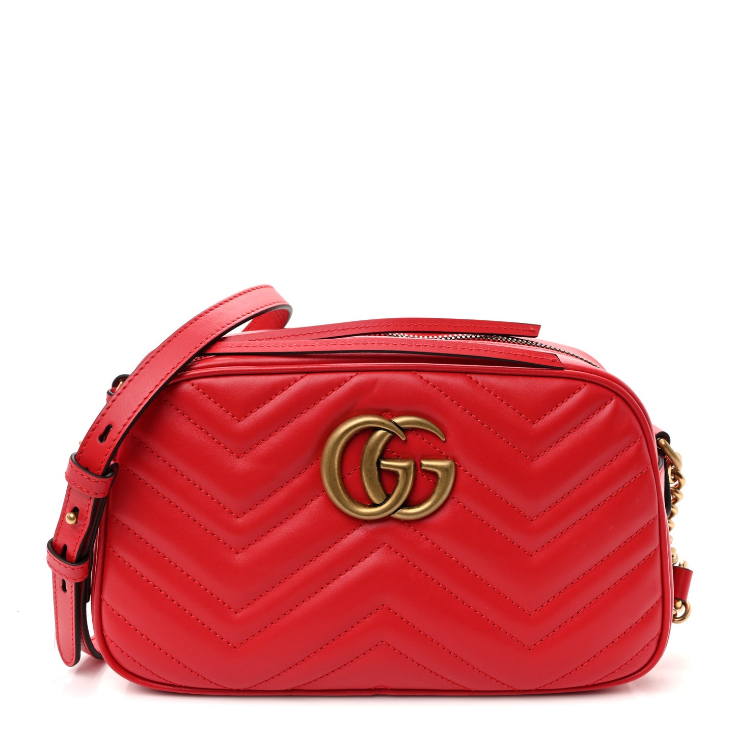 Calfskin Matelasse Small GG Marmont Chain Shoulder Bag Hibiscus Red