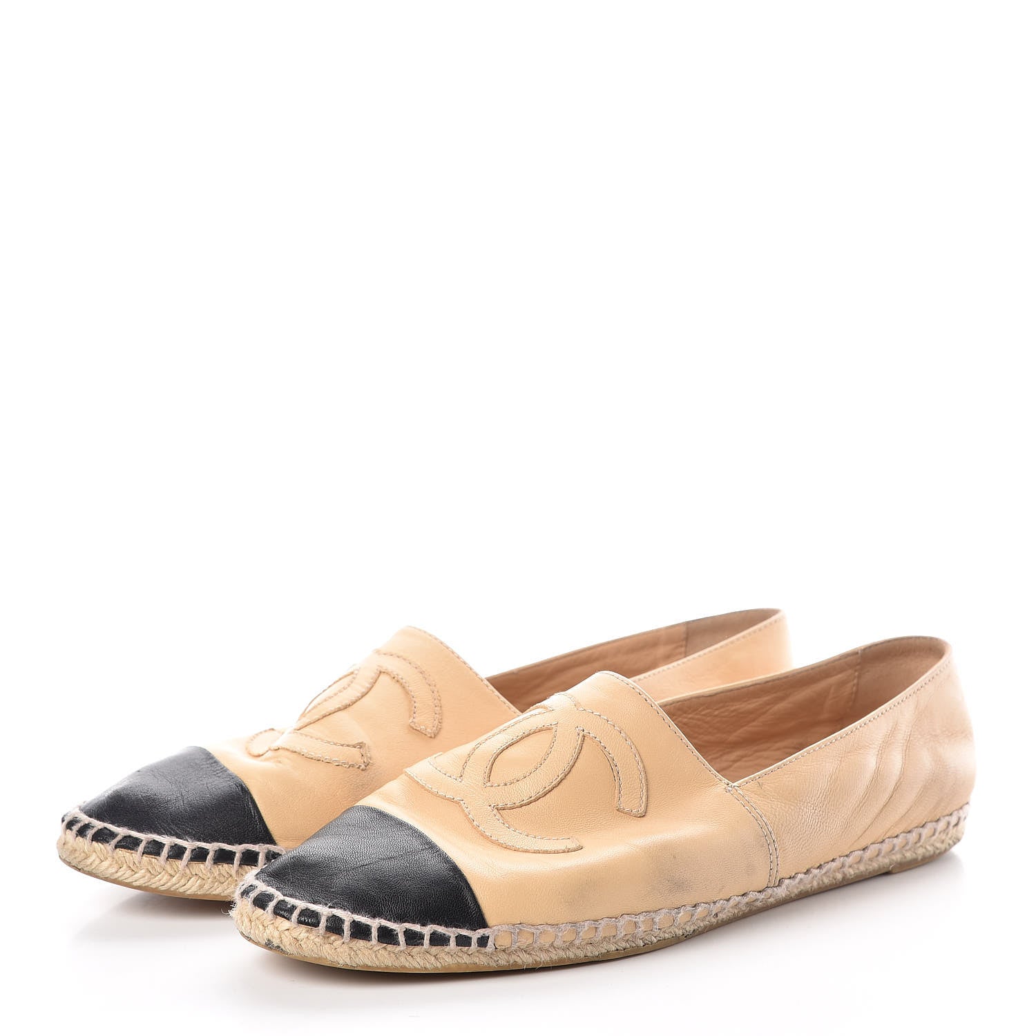 Chanel Lambskin CC Espadrilles 40 Beige Black 3 of 14