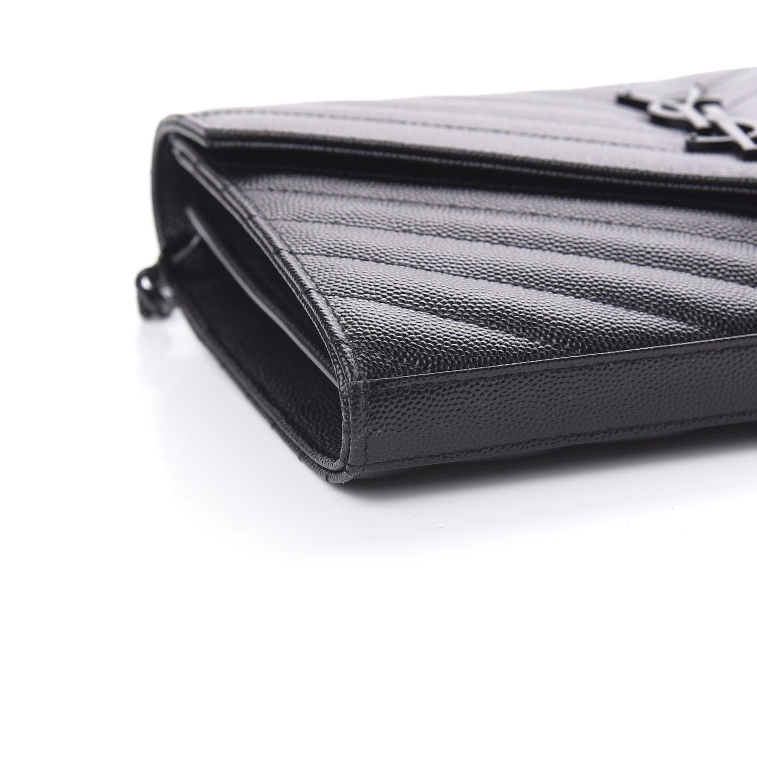 Saint Laurent Grain De Poudre Matelasse Chevron Monogram Chain Wallet Black 7 of 9