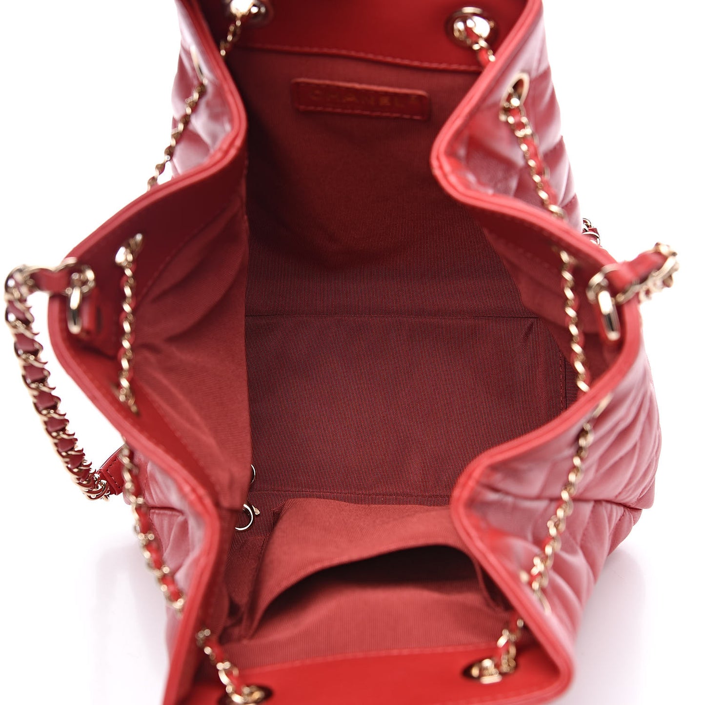 Lambskin Quilted Chain Drawstring Bag Red