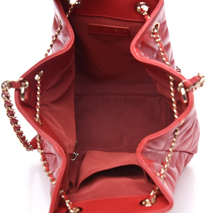 Chanel Lambskin Quilted Chain Drawstring Bag Red 5 of 10