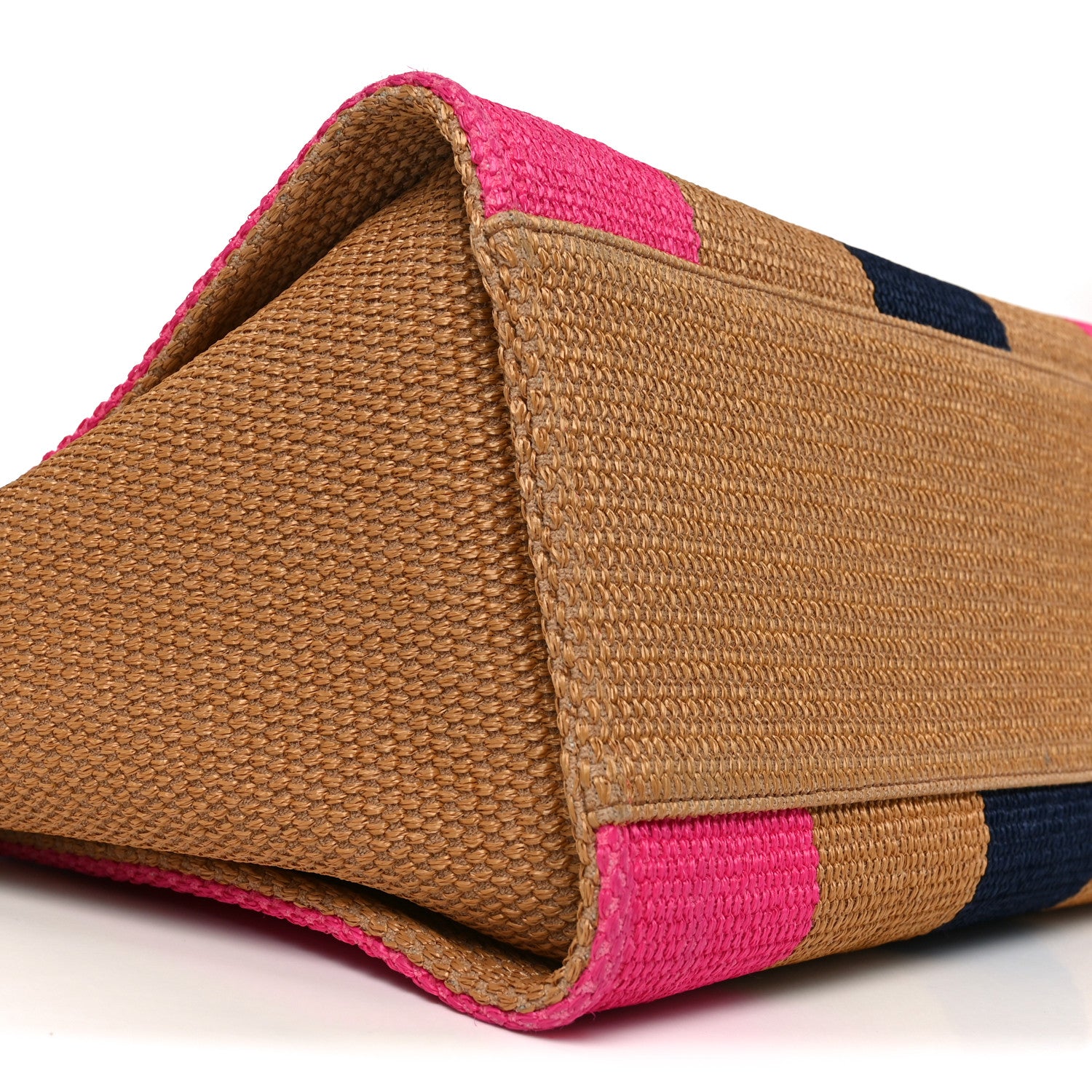 Chanel Straw Raffia Calfskin Striped Medium Deauville Tote Dark Beige Fuchsia Navy Blue 9 of 11