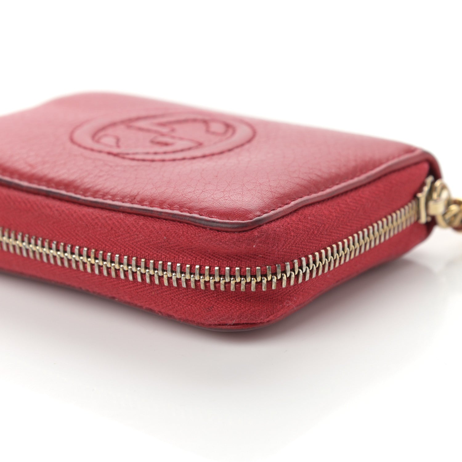 Gucci Pebbled Calfskin Soho Compact Disco Zip Around Wallet Hibiscus Red 11 of 13