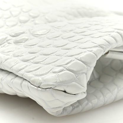 Balenciaga Shiny Supple Calfskin Logo Crocodile Embossed XL Cloud Clutch White 8 of 8