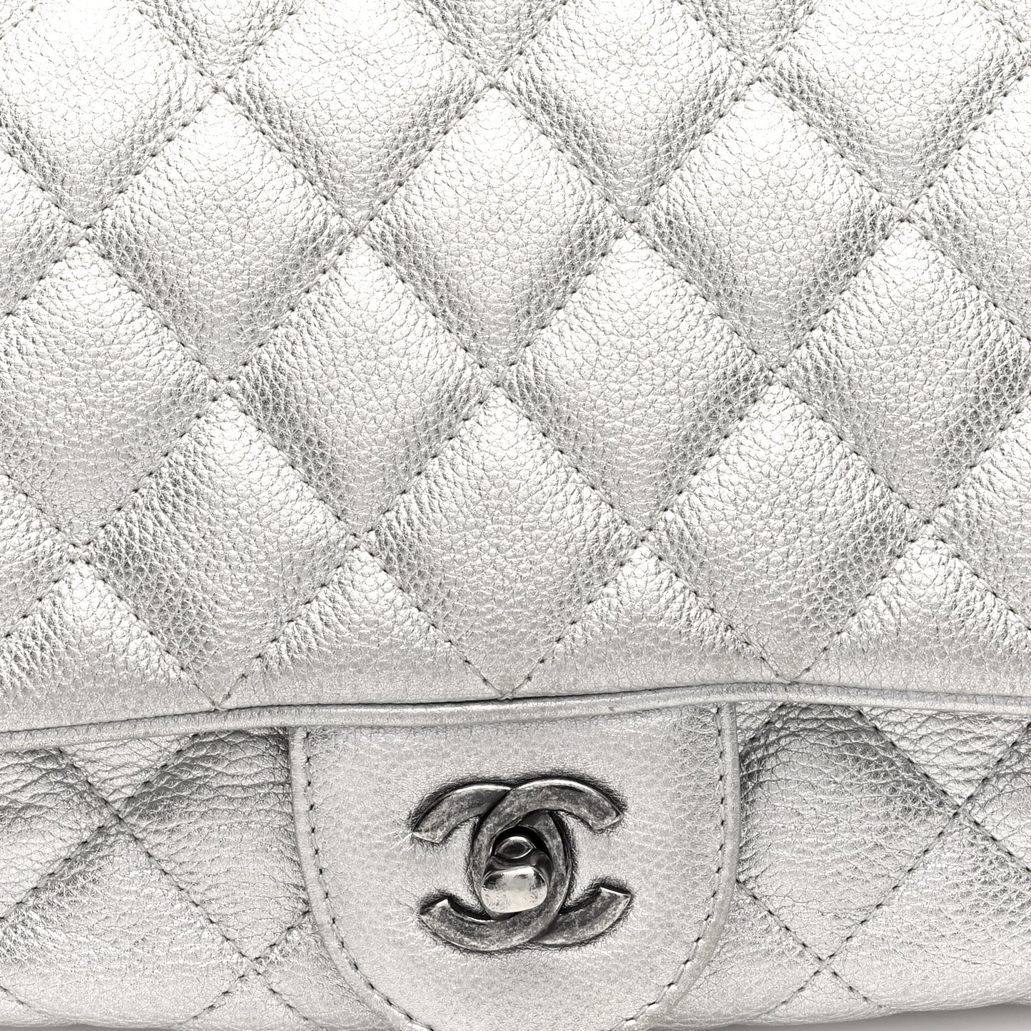 Metallic Calfskin Quilted Medium Casual Rock Flap Silver