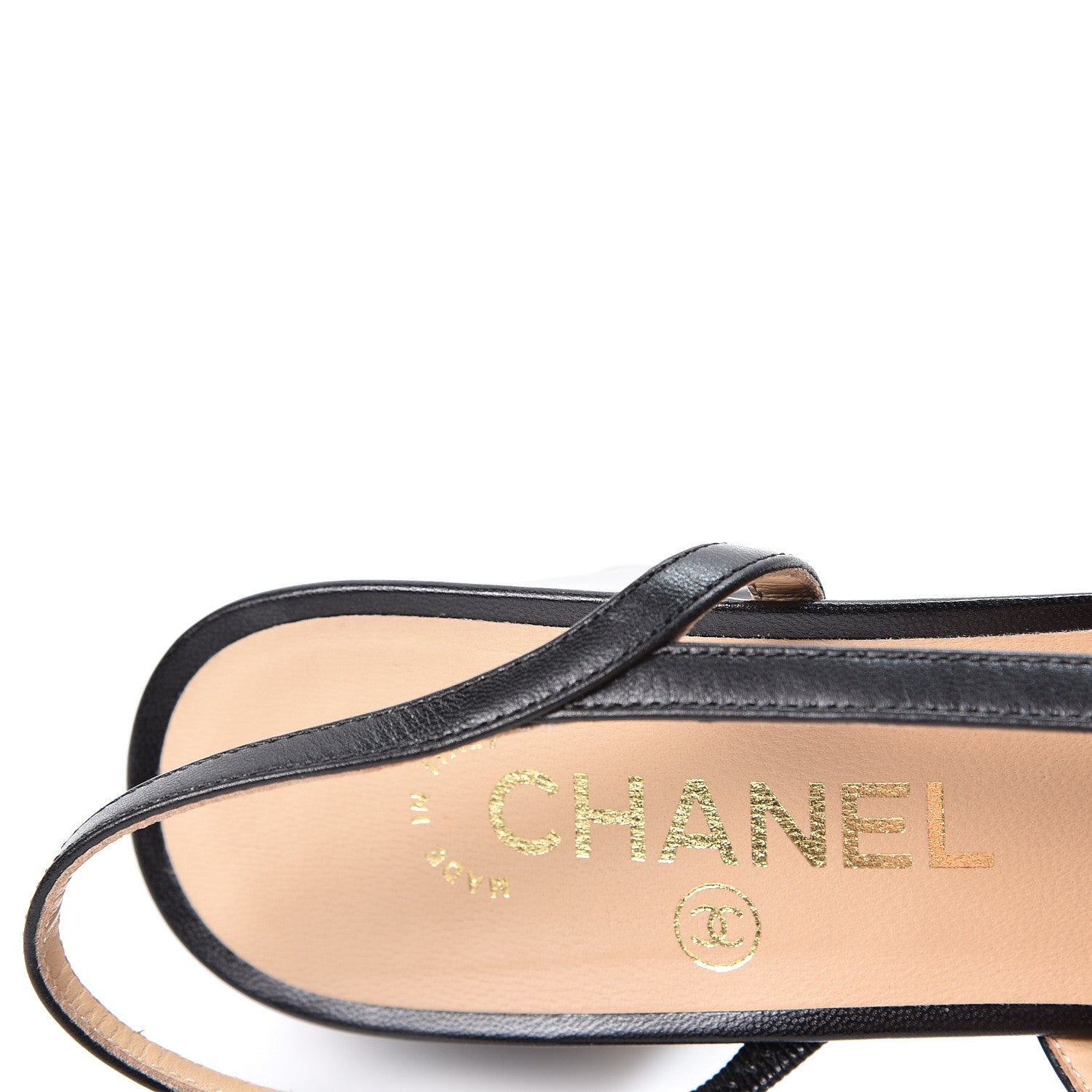 Chanel Goatskin Grosgrain Cap Toe CC Slingback Pumps 37.5 Black 7 of 10