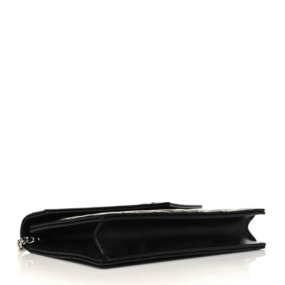 Saint Laurent Grain De Poudre Matelasse Chevron Monogram Envelope Chain Wallet Black 3 of 5