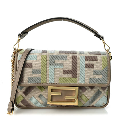 Fendi Canvas Vitello King Seta FF Embroidered Mini Baguette Matcha Milk Dove 1 of 10