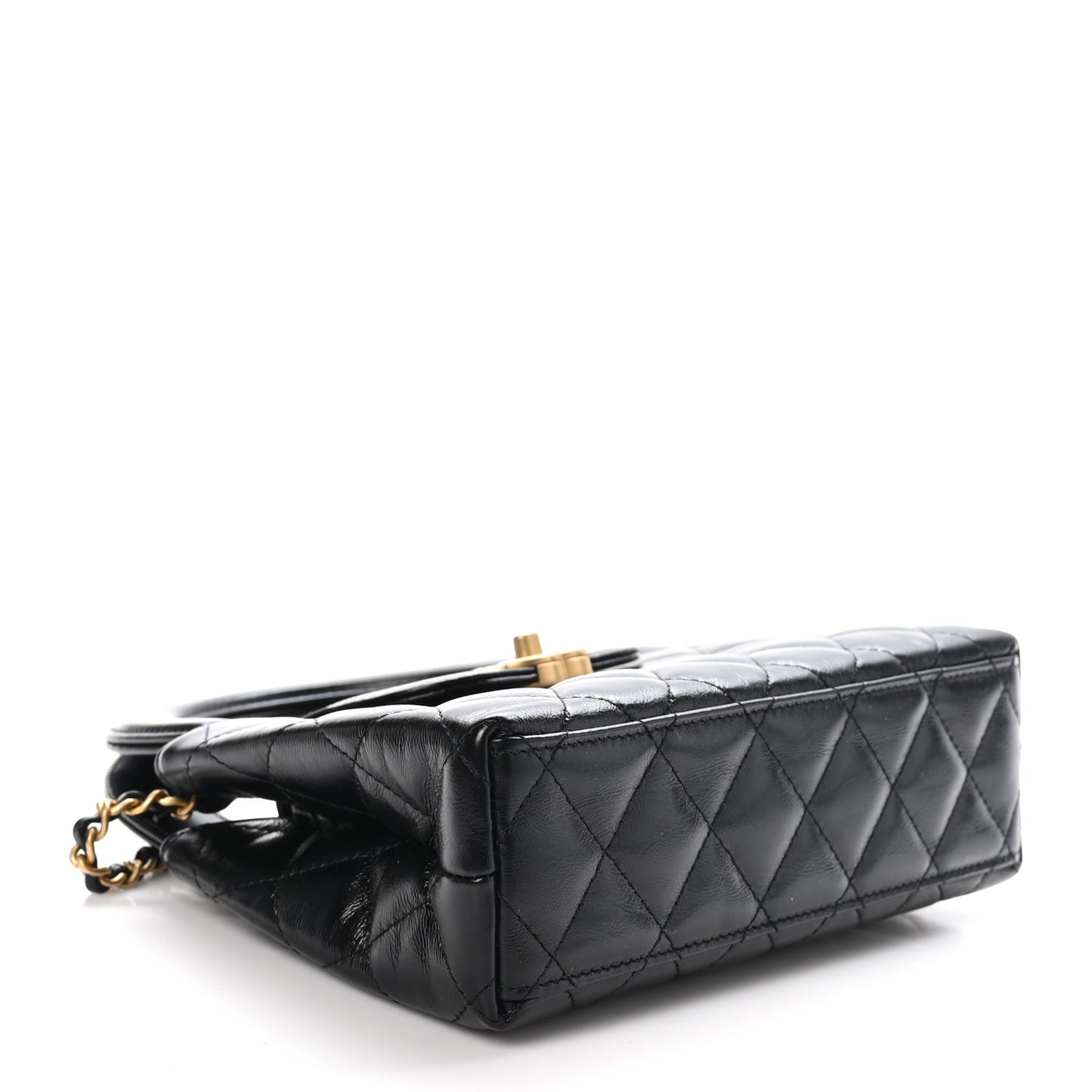 Shiny Aged Calfskin Quilted Nano Kelly Shopper Black