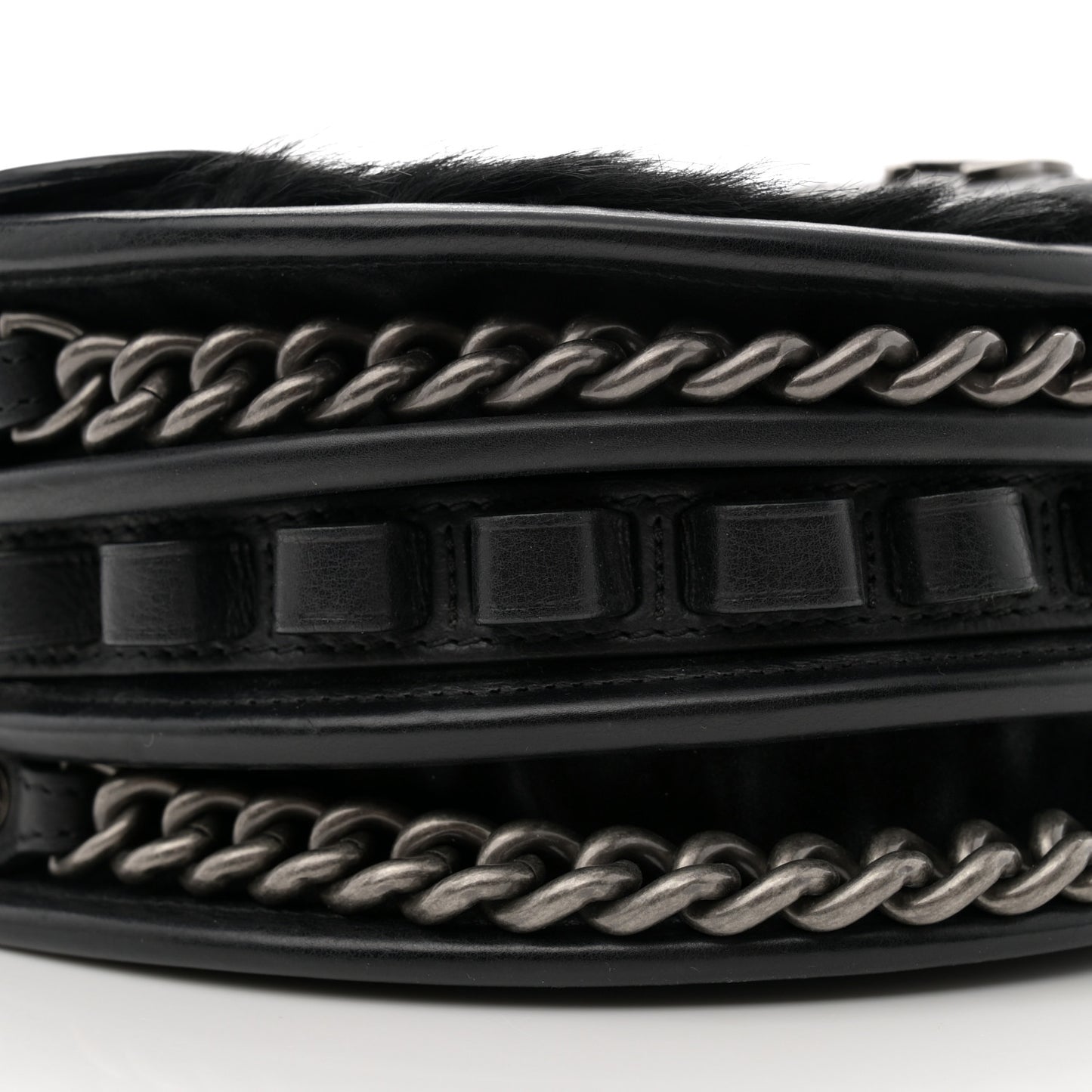 Pony Hair Calfskin Quilted Dallas Studded Saddle Bag Black