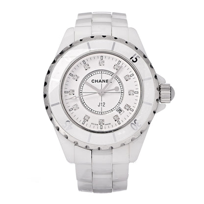 Chanel Stainless Steel Ceramic Diamond 33mm J12 Quartz Watch White 1 of 6