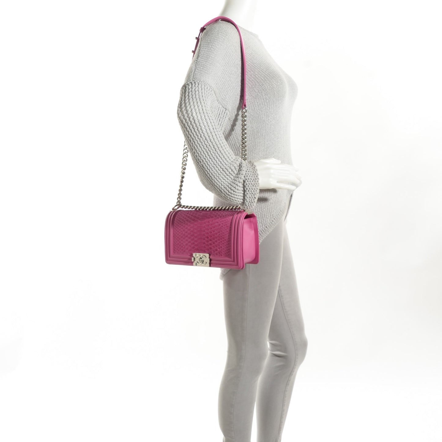 Matte Python Calfskin Medium Boy Flap Pink
