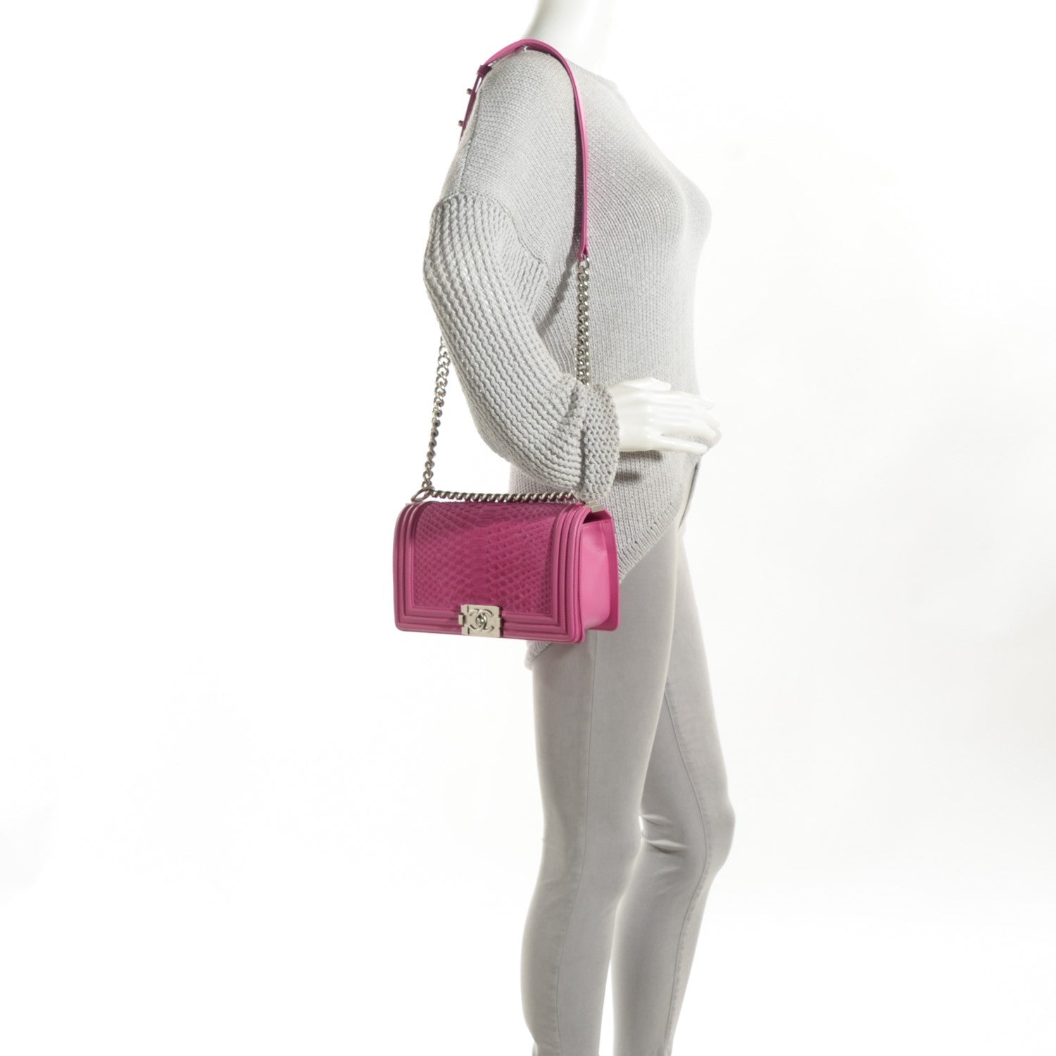 Chanel Matte Python Calfskin Medium Boy Flap Pink 2 of 8
