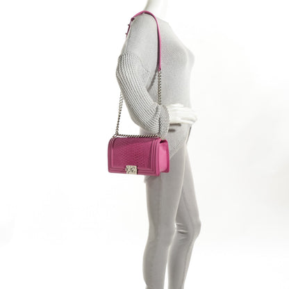 Chanel Matte Python Calfskin Medium Boy Flap Pink 2 of 8