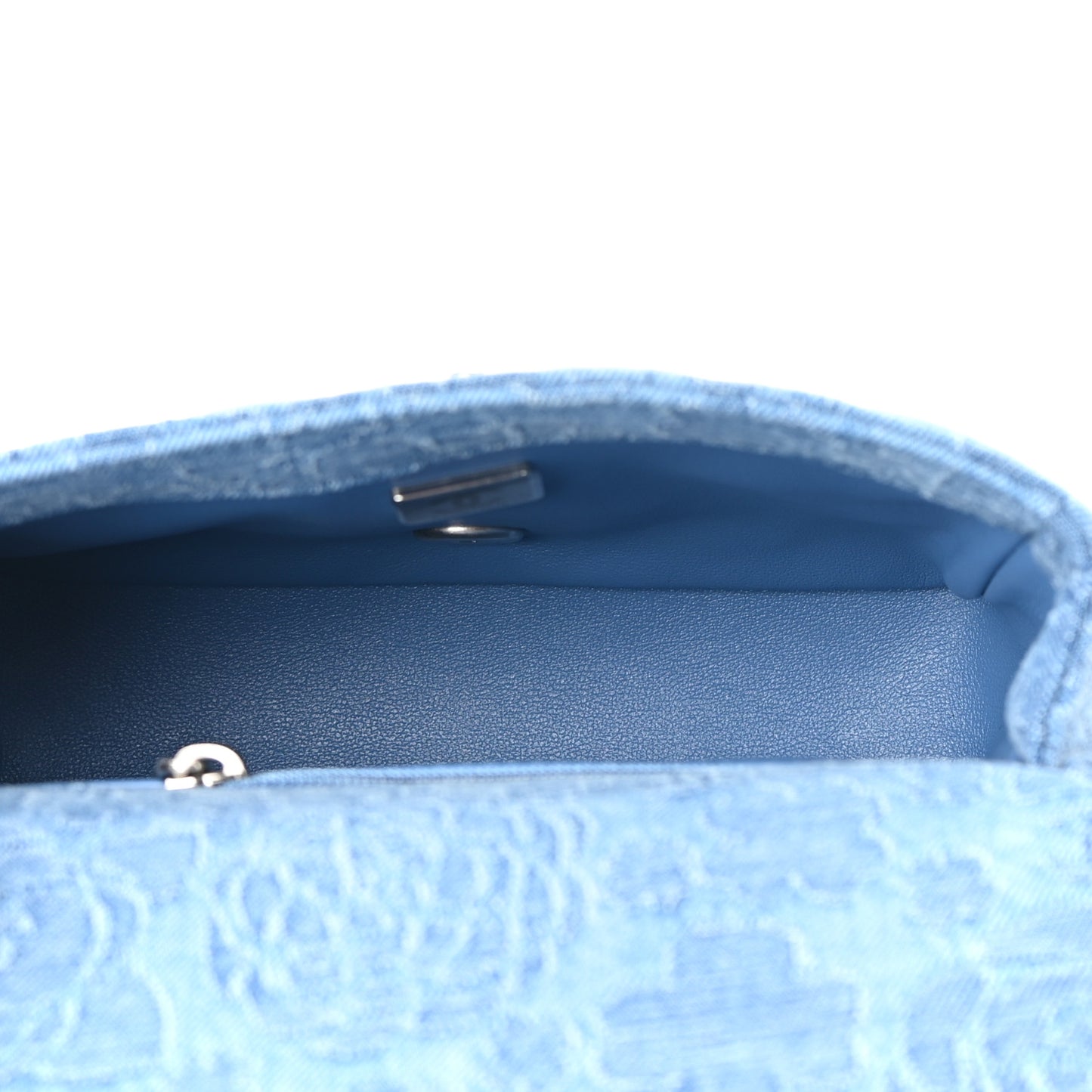 Denim Quilted Camellia Sweetheart Mini Flap Blue
