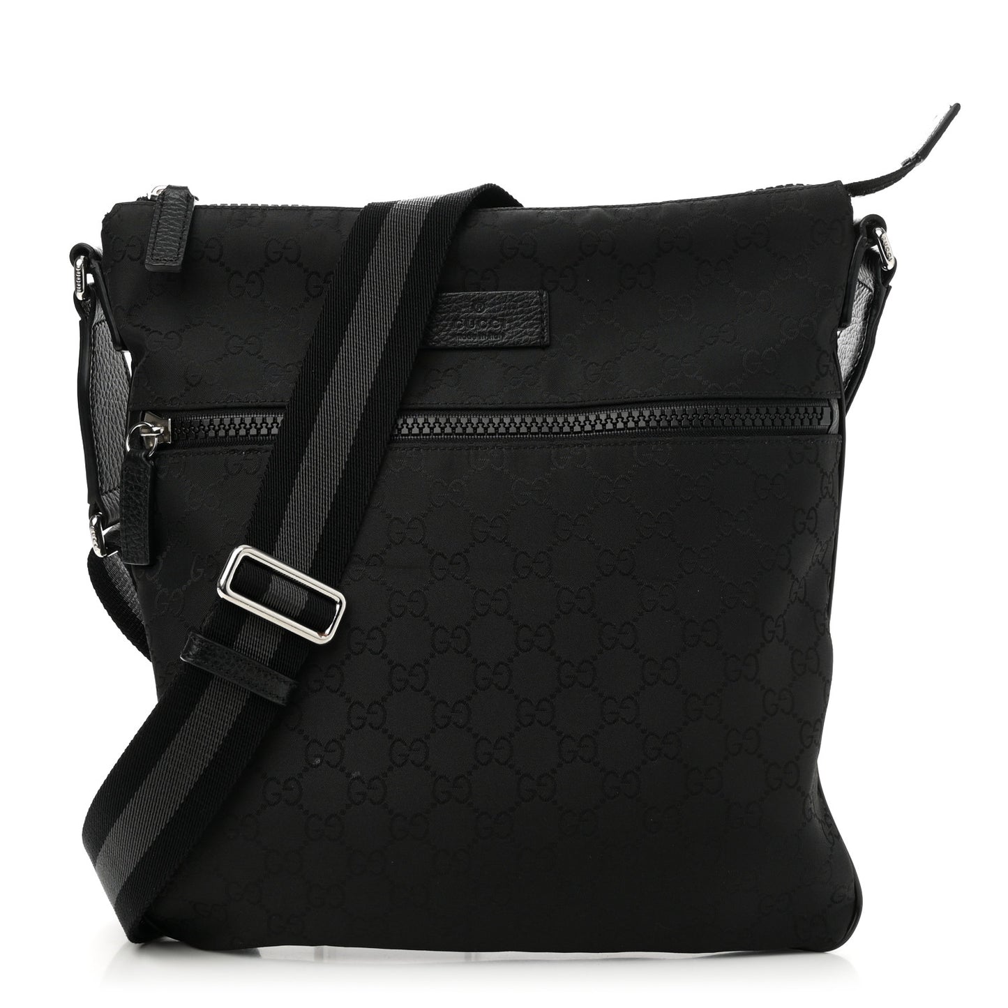 Nylon Monogram Medium Flat Messenger Bag Black