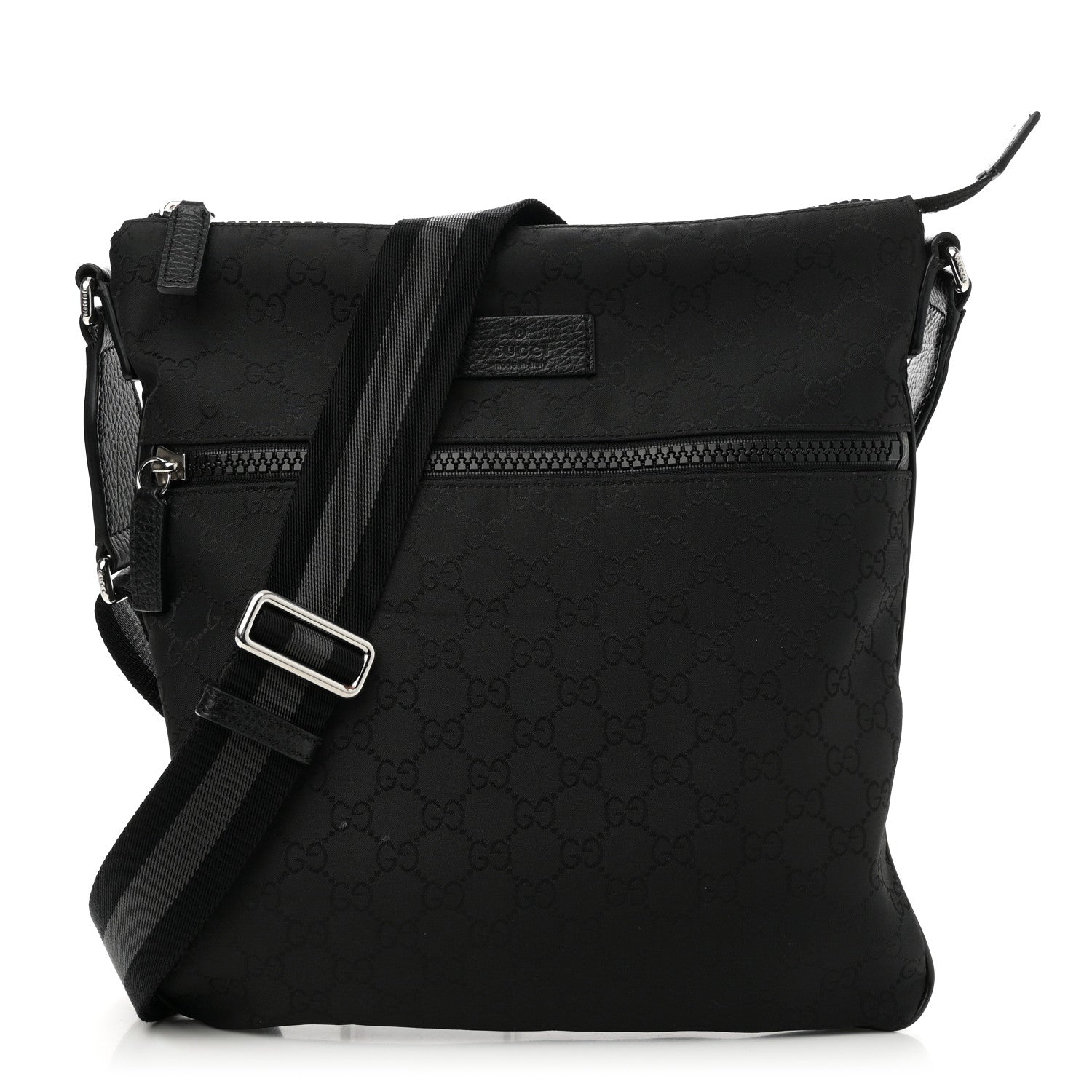 Gucci Nylon Monogram Medium Flat Messenger Bag Black 1 of 10