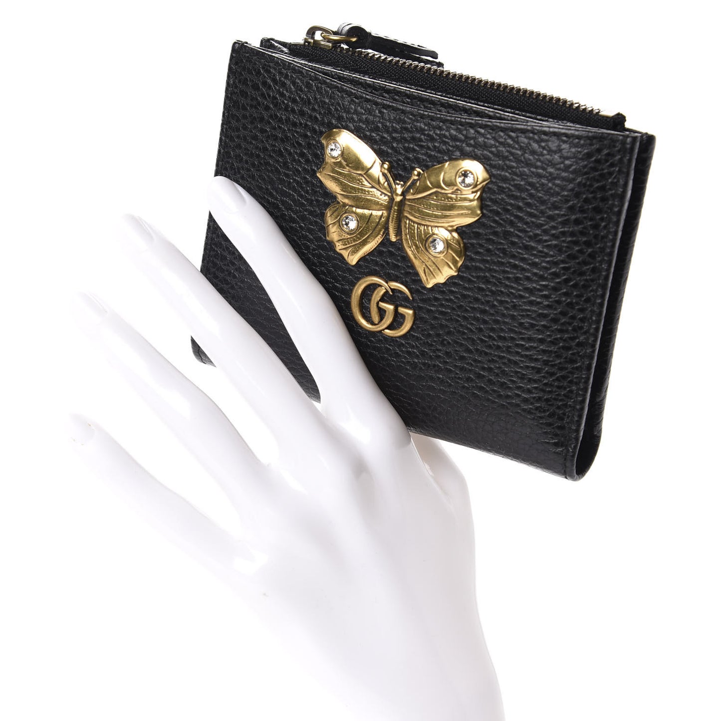 Pebbled Calfskin Farfalla Card Case Black