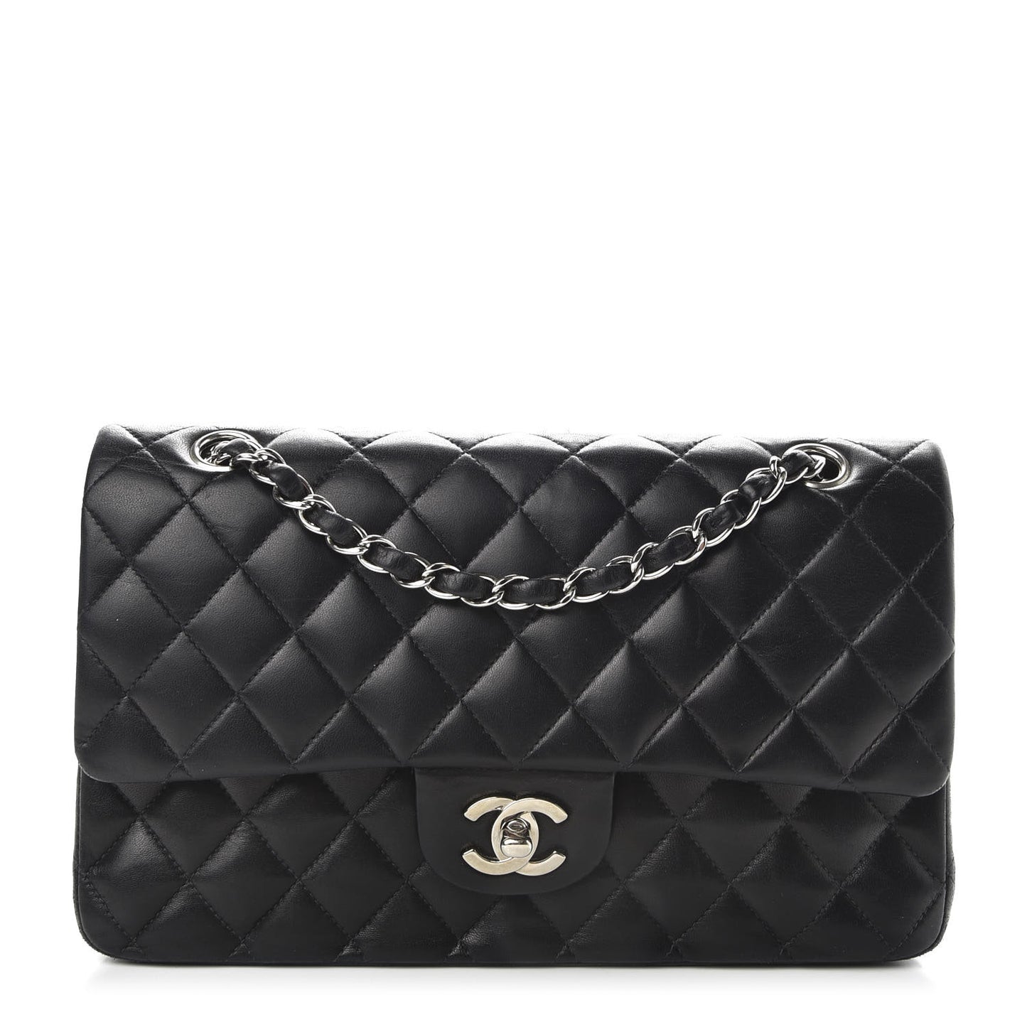 Lambskin Quilted Medium Double Flap Black