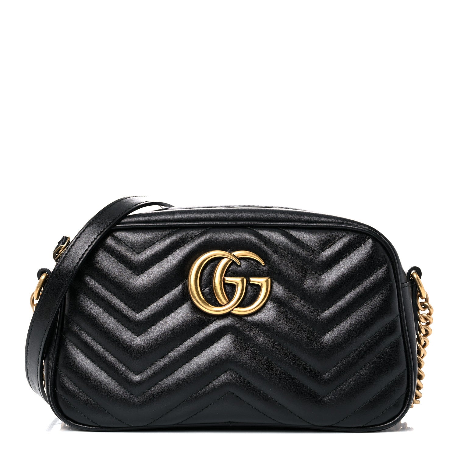 Gucci Calfskin Matelasse Small GG Marmont Chain Shoulder Bag Black 1 of 13