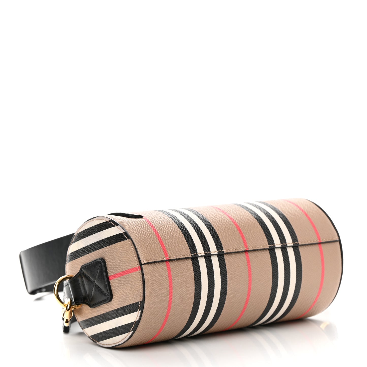 E-Canvas Calfskin Stripe Icon Barrel Bag Archive Beige