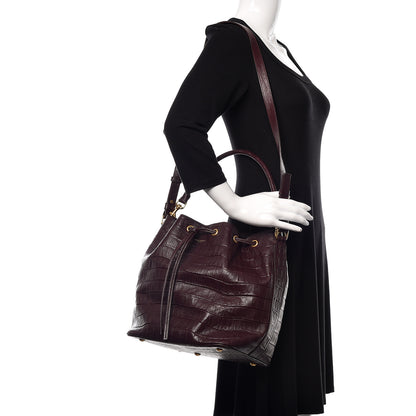 Saint Laurent Calfskin Crocodile Embossed Large Emmanuelle Bucket Bag Burgundy 2 of 12