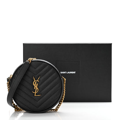 Saint Laurent Grain De Poudre Matelasse Chevron Quilted Round Vinyle Camera Bag Black 14 of 14