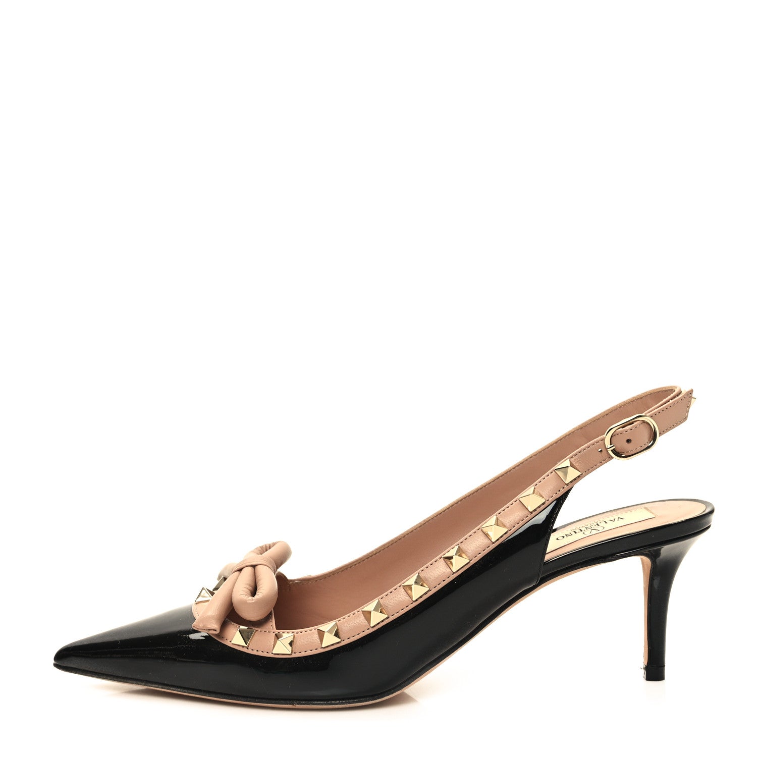 Valentino Garavani Patent Rockstud Bow Slingback Pumps 38.5 Black Poudre 1 of 9