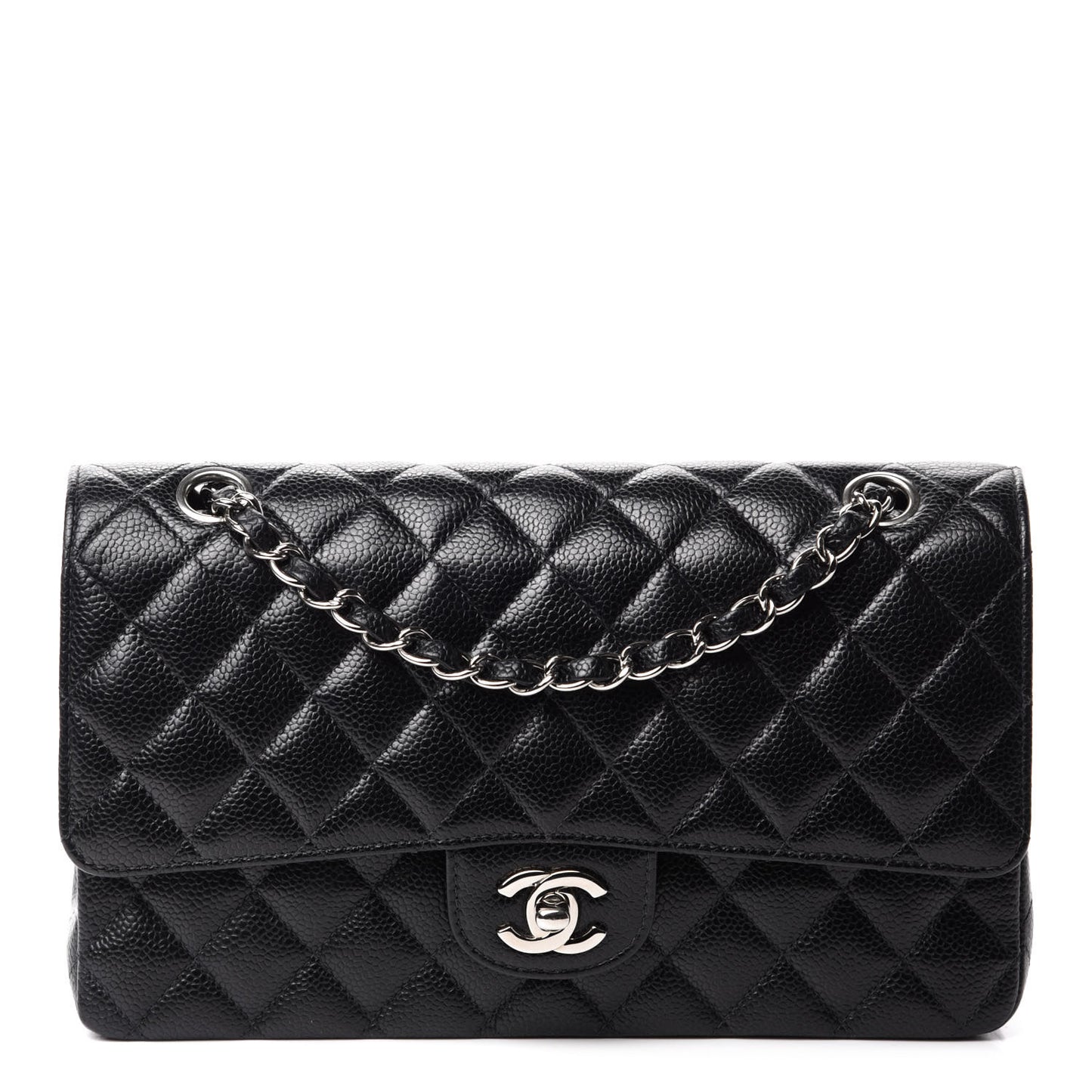 Caviar Quilted Medium Double Flap Black