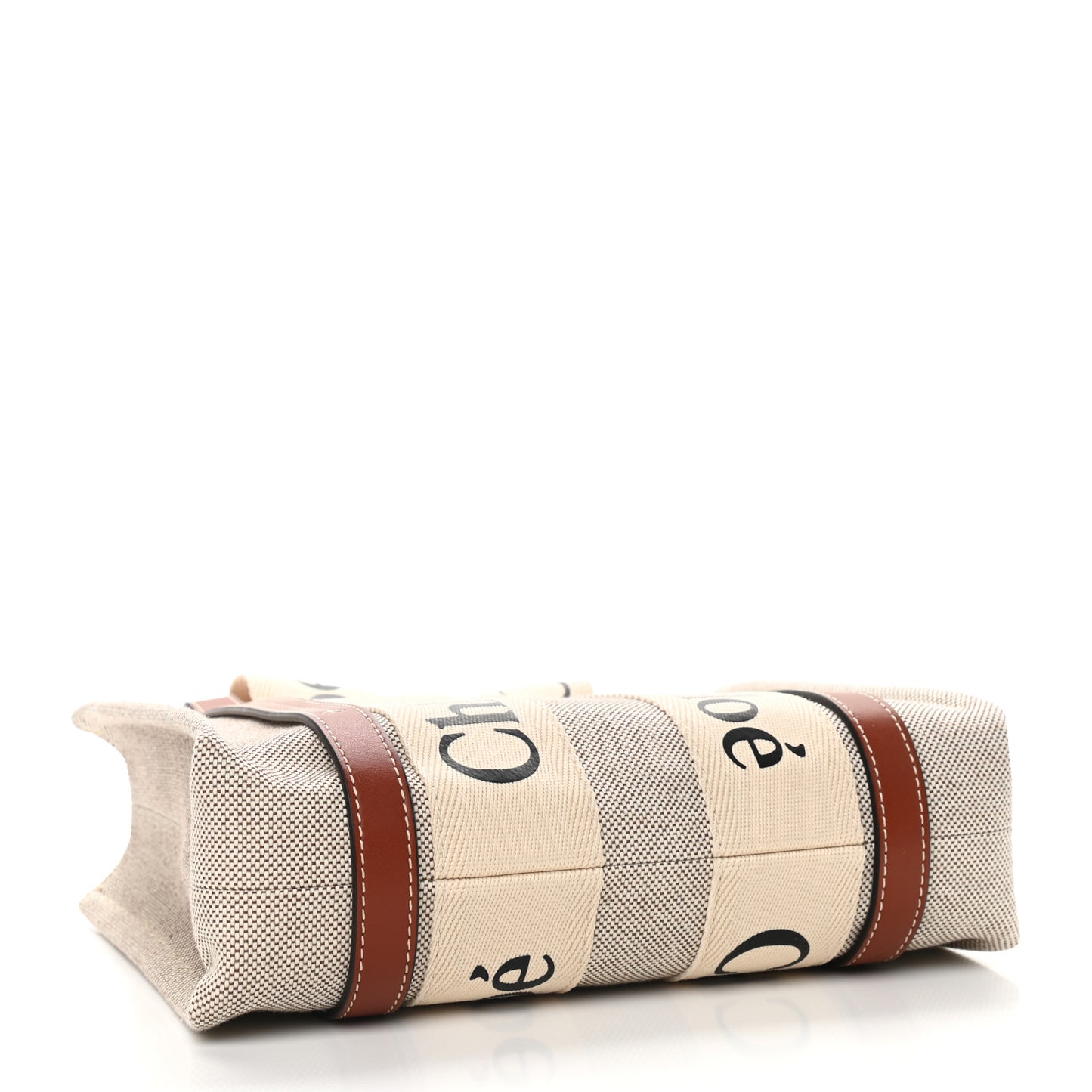 Cotton Calfskin Small Woody Ribbon Tote White Brown