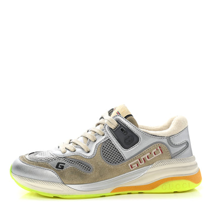 Gucci Metallic Calfskin Suede Womens Ultrapace Sneakers 36.5 Silver Oatmeal 1 of 7