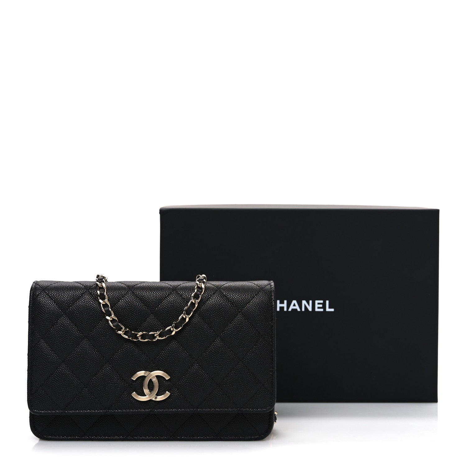 Chanel Caviar Quilted Striated CC Wallet On Chain WOC Black 11 of 11
